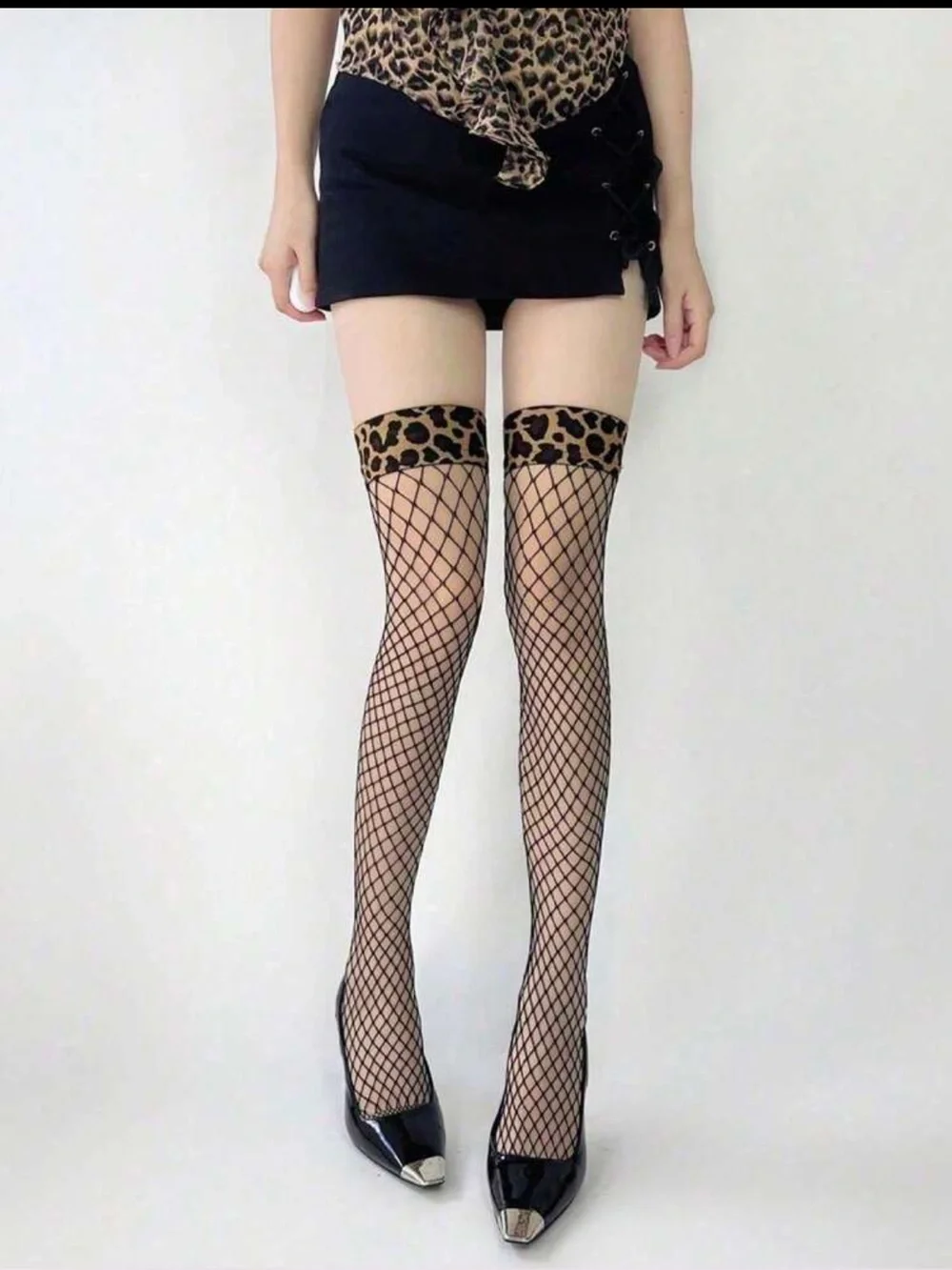 Black Fishnet Thigh-High Stockings nwt